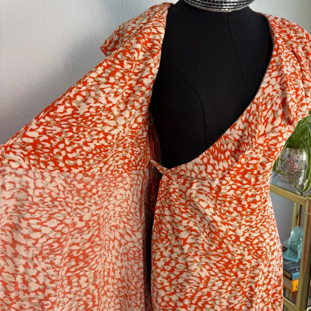 Free People French Quarter mini wrap dress, Small Orange White Animal Print boho